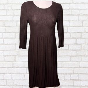 eileen fisher long sleeve rib dress EILEEN FISHER Dress PP Petite Sweater Wool Ribbed Pleated Long Sleeve Gray